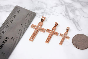 14k Rose Gold INRI Crucifix Cross Catholic Jesus Pendant Necklace