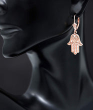 Load image into Gallery viewer, CaliRoseJewelry 14k Gold Hamsa Hand Heart Cubic Zirconia Pendant and Earrings Set