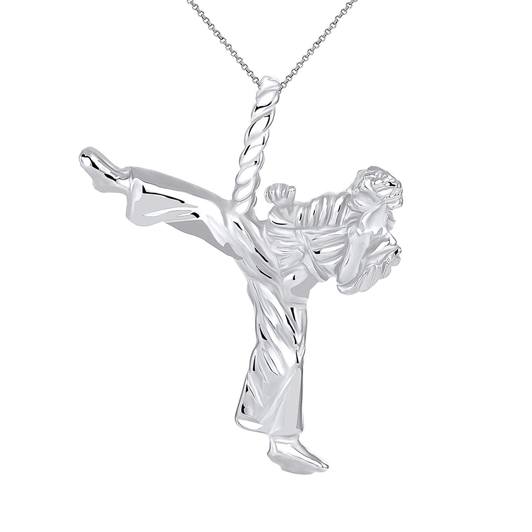 CaliRoseJewelry Sterling Silver Karate Student Karate Master Martial Arts Charm Pendant Necklace