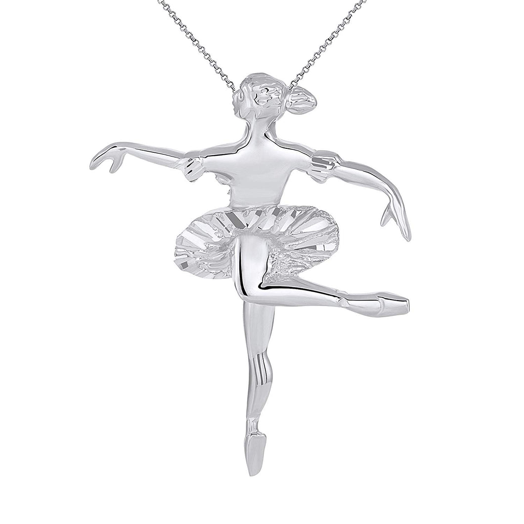 CaliRoseJewelry Sterling Silver Ballerina Dancer Ballet Girl Woman Charm Pendant Necklace