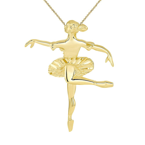 CaliRoseJewelry 10k Gold Ballerina Dancer Ballet Girl Woman Charm Pendant Necklace