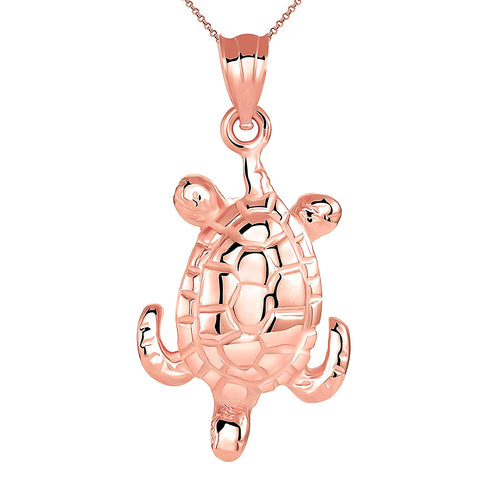 CaliRoseJewelry 10k Gold Lucky Honu Sea Turtle Tortoise Longevity Charm Pendant Necklace