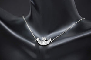 CaliRoseJewelry Sterling Silver Sideways Crescent Moon and Star Symbol Cubic Zirconia Pendant Necklace