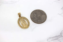 Load image into Gallery viewer, CaliRoseJewelry 10k Gold Our Lady of Guadalupe Pray for Us Oval Charm Pendant