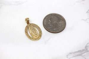 CaliRoseJewelry 14k Gold Our Lady of Guadalupe Pray for Us Oval Charm Pendant