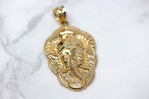 CaliRoseJewelry 14k Hindu Lord Ganesh Ganesha Head Elephant Hindu God of Fortune Charm Pendant Necklace