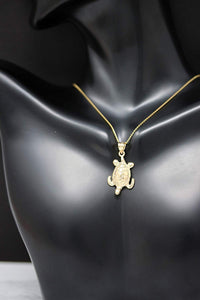 CaliRoseJewelry 14k Gold Lucky Honu Sea Turtle Tortoise Longevity Charm Pendant Necklace