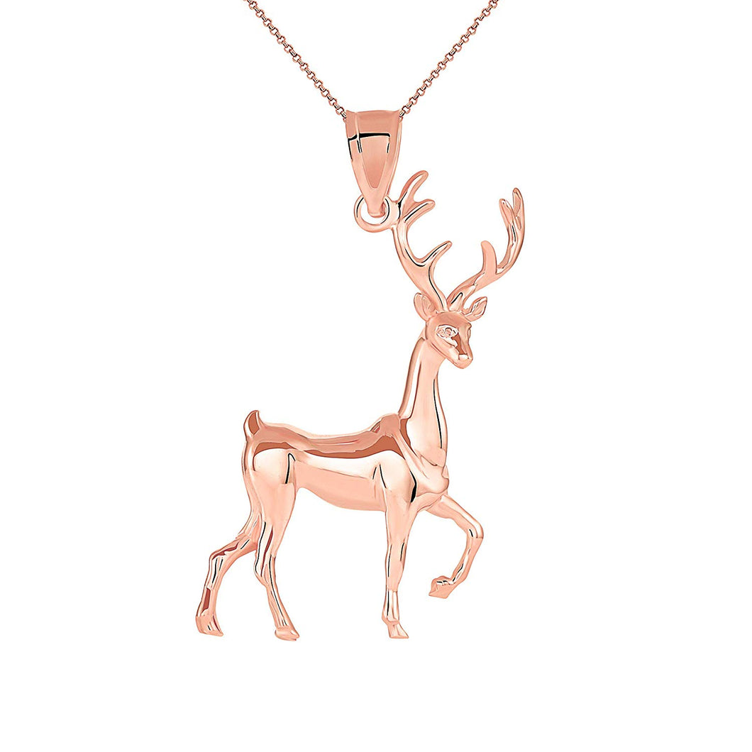 CaliRoseJewelry 10k Gold Christmas Santa Reindeer Deer Antlers Charm Pendant Necklace
