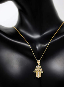 CaliRoseJewelry 14k Yellow Gold Hamsa Hand Heart Diamond Pendant Necklace and Earrings Set