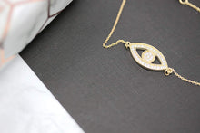 Load image into Gallery viewer, CaliRoseJewelry 14k Gold Sideways Evil Eye Cubic Zirconia Pendant Necklace