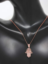 Load image into Gallery viewer, CaliRoseJewelry 10k Gold Hamsa Hand Heart Diamond Charm Pendant Necklace