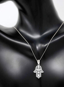CaliRoseJewelry Sterling Silver Hamsa Hand Cubic Zirconia Pendant Necklace and Earrings Set