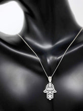 Load image into Gallery viewer, CaliRoseJewelry 14k Gold Hamsa Hand Diamond Charm Pendant Necklace