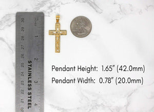 10k Gold INRI Crucifix Cross Catholic Jesus Pendant Necklace 1.65"