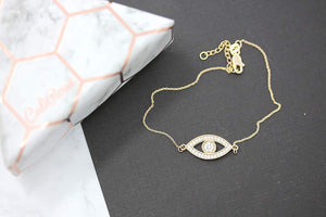 CaliRoseJewelry 14k Gold Sideways Evil Eye Cubic Zirconia Bracelet