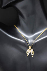 CaliRoseJewelry 14k Gold Feather Dainty Angel Double Wing Cubic Zirconia Pendant Necklace