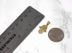 CaliRoseJewelry 14k Gold Hamsa Hand Heart Cubic Zirconia Pendant and Earrings Set