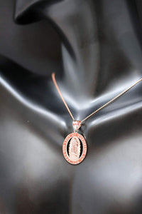 CaliRoseJewelry 10k Gold Our Lady of Guadalupe Pray for Us Oval Charm Pendant Necklace