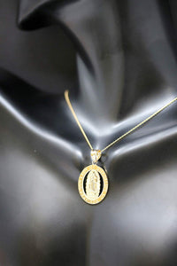 CaliRoseJewelry 14k Gold Our Lady of Guadalupe Pray for Us Oval Charm Pendant Necklace