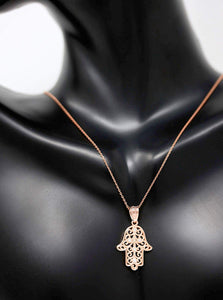 CaliRoseJewelry 10k Gold Hamsa Hand Cubic Zirconia Charm Pendant Necklace