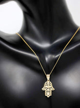 Load image into Gallery viewer, CaliRoseJewelry 10k Yellow Gold Hamsa Hand Diamond Pendant Necklace and Earrings Set