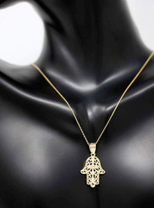 CaliRoseJewelry 10k Yellow Gold Hamsa Hand Cubic Zirconia Pendant Necklace and Earrings Set