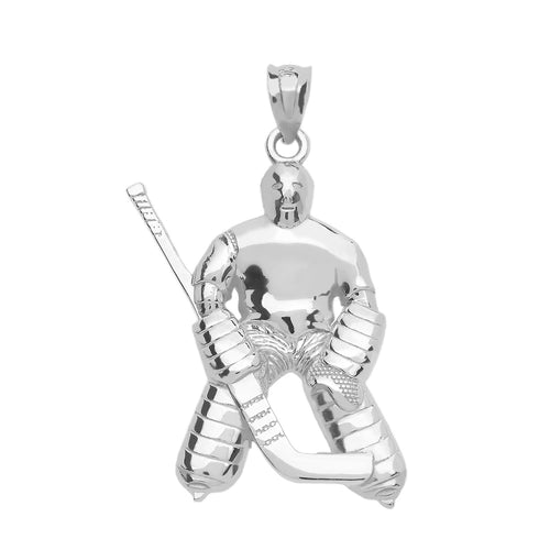 Hockey Goalie Player Pendant in Sterling Silver