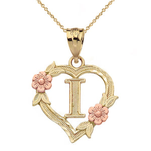 Alphabet Initial Heart Pendant for Women in Two-Tone Gold