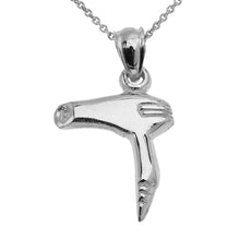 Load image into Gallery viewer, Hair Stylist Hair Blow Dryer Pendant in Sterling Silver