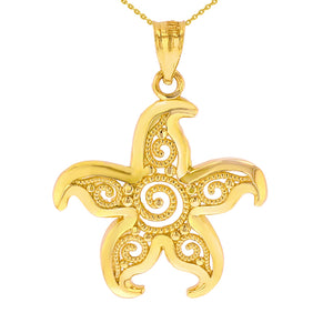 Beautiful Filigree Starfish Pendant in Gold