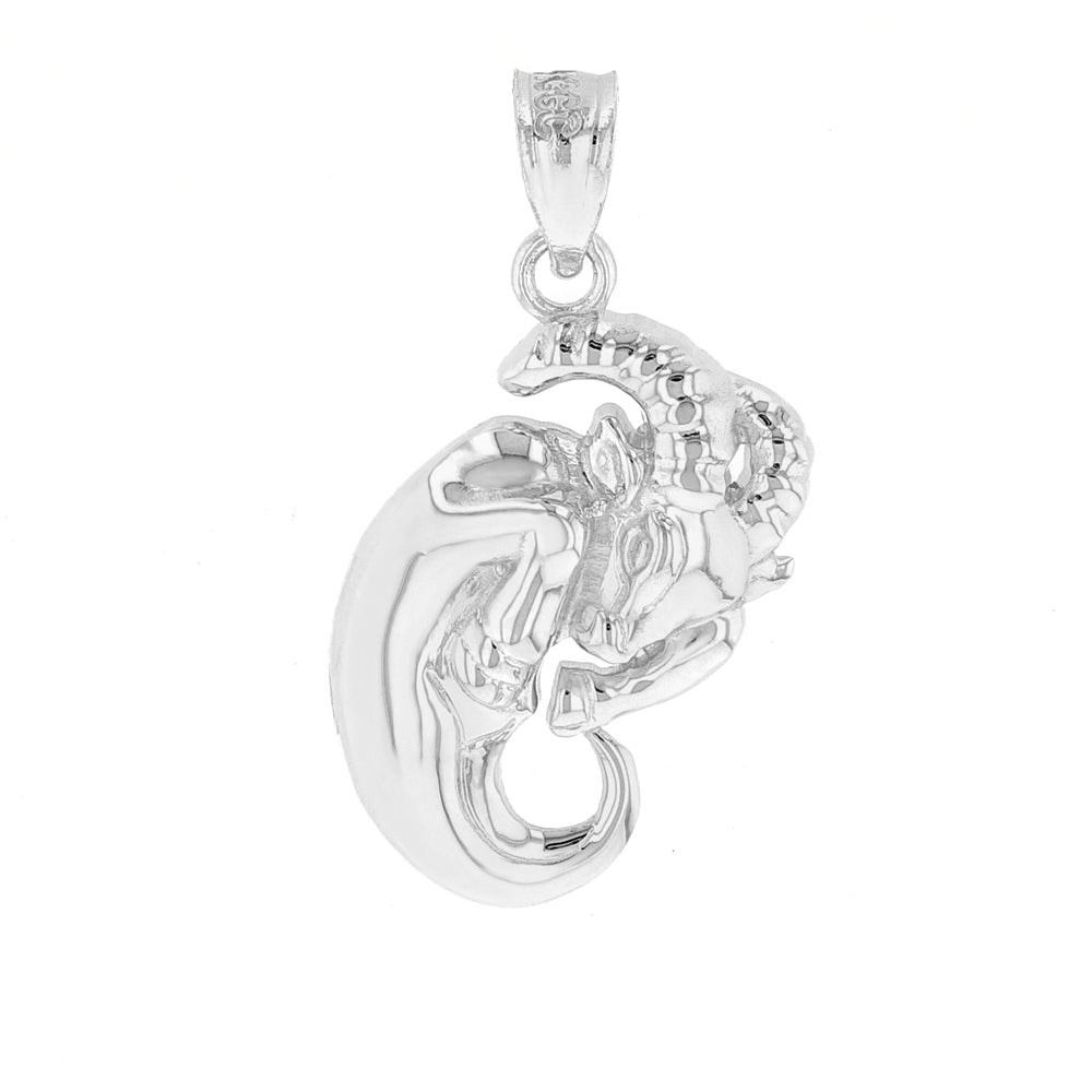 Capricorn Zodiac Goat Animal Pendant Necklace in Sterling Silver