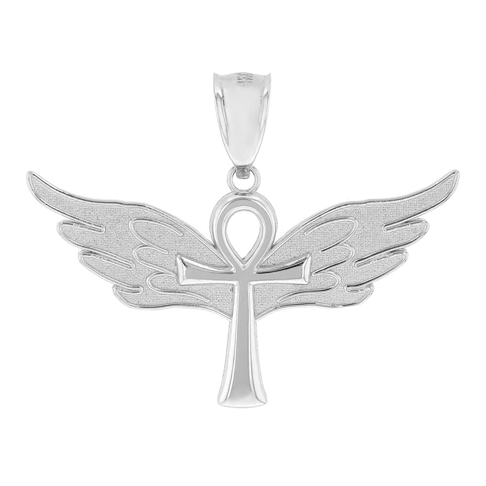 Ankh w/ Angel Wings Charm Pendant in Sterling Silver