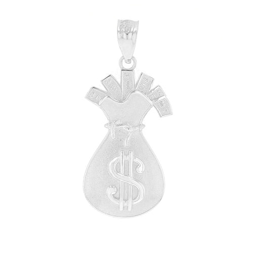 Money Bag Filled with Cash Pendant in Sterling Silver