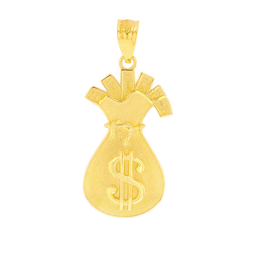 Money Bag Filled with Cash Pendant in Gold