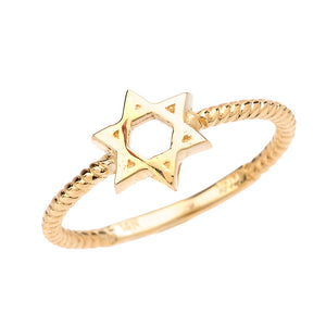 Twisted Rope Band Jewish Star of David Ring in Gold - solid gold, solid gold jewelry, handmade solid gold jewelry, handmade jewelry, handmade designer jewelry, solid gold handmade designer jewelry, chic jewelry, trendy jewelry, trending jewelry, jewelry that's trending, handmade chic jewelry, handmade trendy jewelry, mod-chic jewelry, handmade mod-chic jewelry, designer jewelry, chic designer jewelry, handmade designer, affordable jewelry