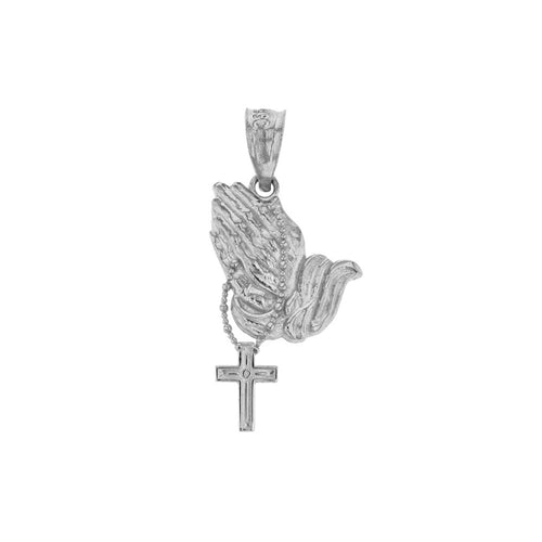Small Prayer Hands With Prayer Beads Charm Pendant in Sterling Silver - solid gold, solid gold jewelry, handmade solid gold jewelry, handmade jewelry, handmade designer jewelry, solid gold handmade designer jewelry, chic jewelry, trendy jewelry, trending jewelry, jewelry that's trending, handmade chic jewelry, handmade trendy jewelry, mod-chic jewelry, handmade mod-chic jewelry, designer jewelry, chic designer jewelry, handmade designer, affordable jewelry