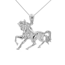 Load image into Gallery viewer, Running Stallion Race Horse Pendant in Sterling Silver (hollow back) - solid gold, solid gold jewelry, handmade solid gold jewelry, handmade jewelry, handmade designer jewelry, solid gold handmade designer jewelry, chic jewelry, trendy jewelry, trending jewelry, jewelry that&#39;s trending, handmade chic jewelry, handmade trendy jewelry, mod-chic jewelry, handmade mod-chic jewelry, designer jewelry, chic designer jewelry, handmade designer, affordable jewelry