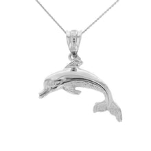 Load image into Gallery viewer, Jumping Dolphin Ocean Sea Animal Pendant in Sterling Silver - solid gold, solid gold jewelry, handmade solid gold jewelry, handmade jewelry, handmade designer jewelry, solid gold handmade designer jewelry, chic jewelry, trendy jewelry, trending jewelry, jewelry that&#39;s trending, handmade chic jewelry, handmade trendy jewelry, mod-chic jewelry, handmade mod-chic jewelry, designer jewelry, chic designer jewelry, handmade designer