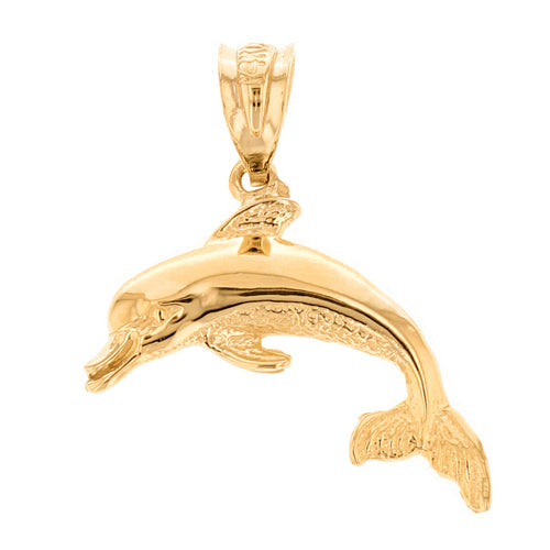 Jumping Dolphin Ocean Sea Animal Pendant in Gold - solid gold, solid gold jewelry, handmade solid gold jewelry, handmade jewelry, handmade designer jewelry, solid gold handmade designer jewelry, chic jewelry, trendy jewelry, trending jewelry, jewelry that's trending, handmade chic jewelry, handmade trendy jewelry, mod-chic jewelry, handmade mod-chic jewelry, designer jewelry, chic designer jewelry, handmade designer