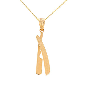 Barber Straight Edge Razor Blade Pendant in Gold (extends like a real version) - solid gold, solid gold jewelry, handmade solid gold jewelry, handmade jewelry, handmade designer jewelry, solid gold handmade designer jewelry, chic jewelry, trendy jewelry, trending jewelry, jewelry that's trending, handmade chic jewelry, handmade trendy jewelry, mod-chic jewelry, handmade mod-chic jewelry, designer jewelry, chic designer jewelry, handmade designer