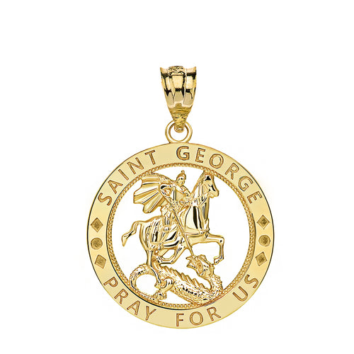 Saint George Pray for Us Round Charm Pendant and Necklace in Gold