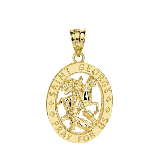 Saint George Pray for Us Oval Charm Pendant and Necklace in Gold