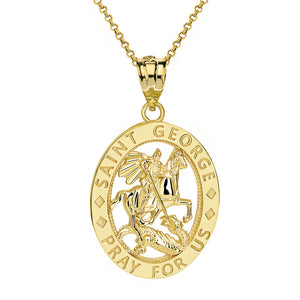Saint George Pray for Us Oval Charm Pendant and Necklace in Gold