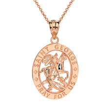 Load image into Gallery viewer, Saint George Pray for Us Oval Charm Pendant and Necklace in Gold