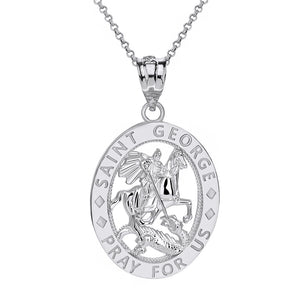 Saint George Pray for Us Oval Charm Pendant and Necklace in Gold