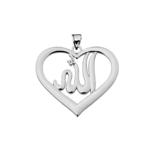 Allah Open Heart Islamic Muslim Pendant In Sterling Silver - solid gold, solid gold jewelry, handmade solid gold jewelry, handmade jewelry, handmade designer jewelry, solid gold handmade designer jewelry, chic jewelry, trendy jewelry, trending jewelry, jewelry that's trending, handmade chic jewelry, handmade trendy jewelry, mod-chic jewelry, handmade mod-chic jewelry, designer jewelry, chic designer jewelry, handmade designer