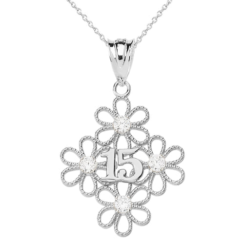 Flower Filigree Quinceanera Pendant Necklace in Sterling Silver - solid gold, solid gold jewelry, handmade solid gold jewelry, handmade jewelry, handmade designer jewelry, solid gold handmade designer jewelry, chic jewelry, trendy jewelry, trending jewelry, jewelry that's trending, handmade chic jewelry, handmade trendy jewelry, mod-chic jewelry, handmade mod-chic jewelry, designer jewelry, chic designer jewelry, handmade designer