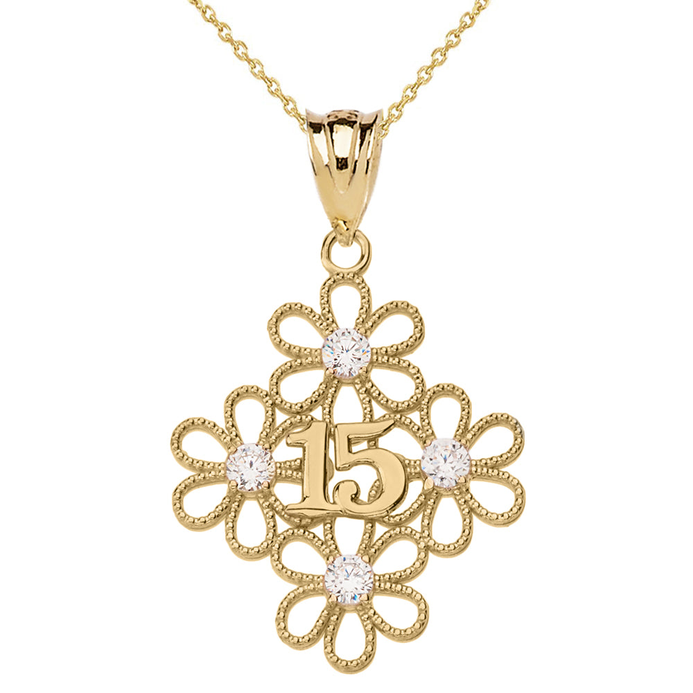14k Yellow Gold Cubic Zirconia Number 15 Inside Open Heart Pendant Nec |  Jewelry America