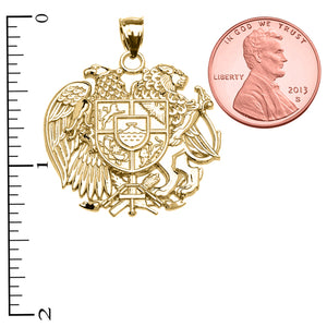 Armenian National Coat Of Arms Eagle and Lion Pendant in Gold