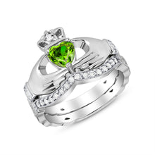 Load image into Gallery viewer, Irish Claddagh Braided Birthstone Ring Set in Sterling Silver (2 rings - Engagement and Wedding Ring)